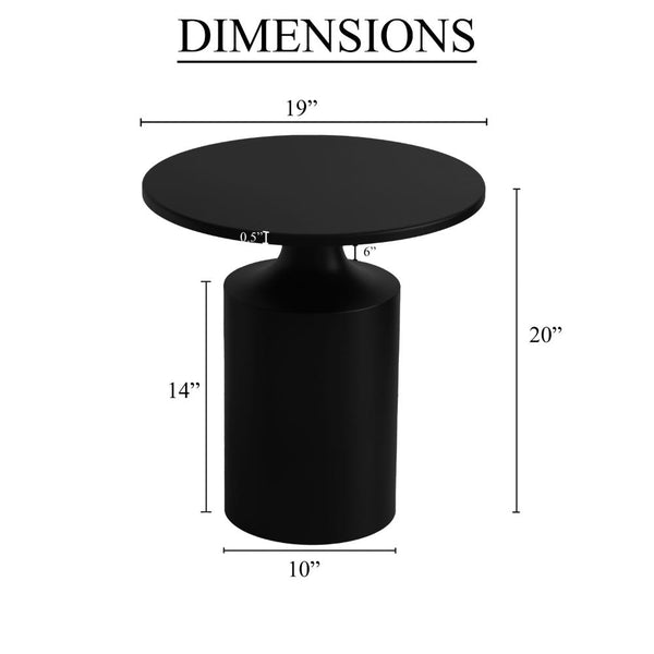 Buy 20 Inch Round Side Table, Pedestal Base, Modern Matte Black Iron ...