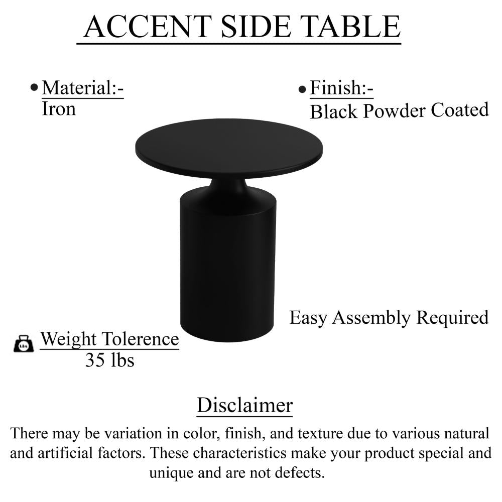 Zoe 20 Inch Modern Round Iron Side Table with Pedestal Base Matte Black By The Urban Port UPT-272899