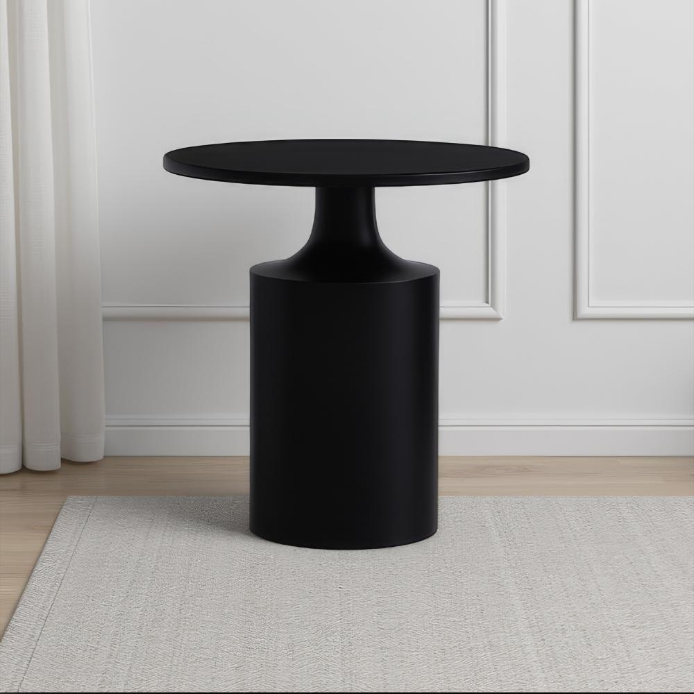 Zoe 20 Inch Modern Round Iron Side Table with Pedestal Base Matte Black By The Urban Port UPT-272899