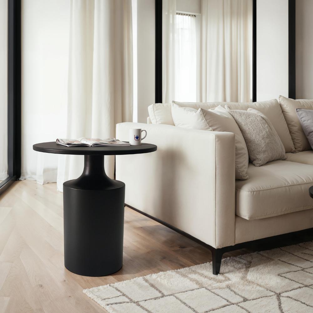Zoe 20 Inch Modern Round Iron Side Table with Pedestal Base Matte Black By The Urban Port UPT-272899