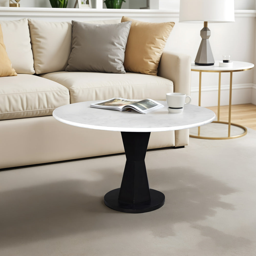Riko Coffee Table White Marble Top on Modern Iron Stand Round Table 27’’ By The Urban Port UPT-274464
