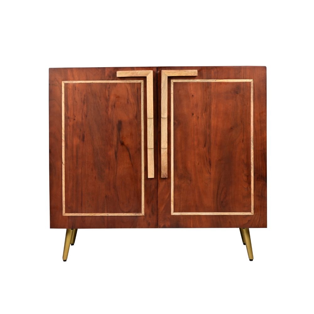 36 Inch Modern 2 Door Wooden Sideboard Buffet Cabinet with Metal Handles Splayed Legs Gold Oak Brown By The Urban Port UPT-274767