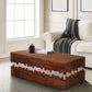 Allen 45 Inch Acacia Wood Coffee Table, Artistic Wavy Design, Walnut Brown and Off White By The Urban Port