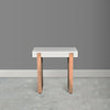 Kerry 20 Inch Rectangular End Side Table, Mango Wood, Sled Base, Glossy White, Natural Brown By The Urban Port