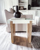 Kerry 20 Inch Rectangular End Side Table, Mango Wood, Sled Base, Glossy White, Natural Brown By The Urban Port