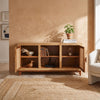 Aru 58 Inch Sideboard Buffet Cabinet | 2 Cane Doors n Open Shelves | 2 Tone Antique Brown Mango Wood By The Urban Port
