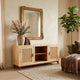 Aru 58 Inch Sideboard Buffet Cabinet | 2 Cane Doors n Open Shelves | 2 Tone Antique Brown Mango Wood By The Urban Port