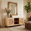 Aru 58 Inch Sideboard Buffet Cabinet | 2 Cane Doors n Open Shelves | 2 Tone Antique Brown Mango Wood By The Urban Port