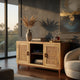 Aru 58 Inch Sideboard Buffet Cabinet | 2 Cane Doors n Open Shelves | 2 Tone Antique Brown Mango Wood By The Urban Port