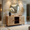 Aru 58 Inch Sideboard Buffet Cabinet | 2 Cane Doors n Open Shelves | 2 Tone Antique Brown Mango Wood By The Urban Port