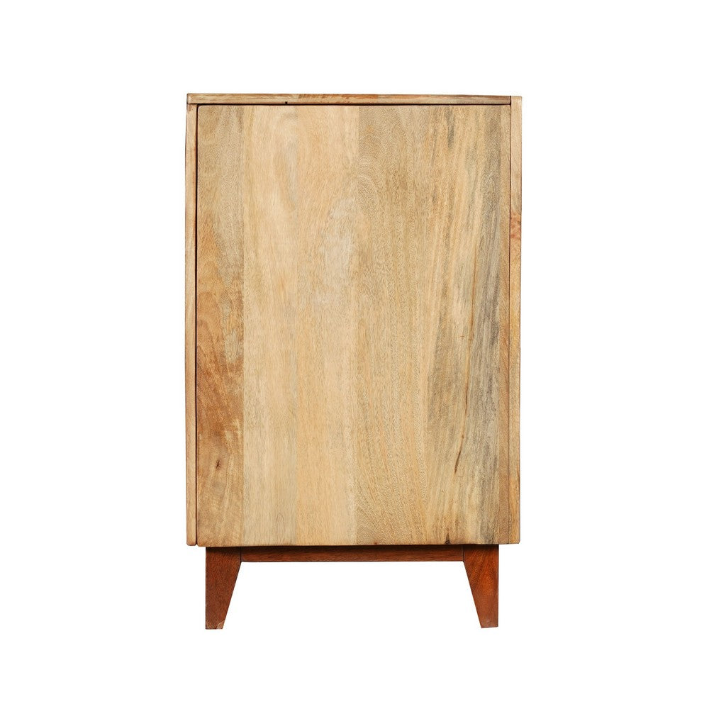 Aru 58 Inch Sideboard Buffet Cabinet | 2 Cane Doors n Open Shelves | 2 Tone Antique Brown Mango Wood By The Urban Port