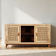 Aru 58 Inch Sideboard Buffet Cabinet | 2 Cane Doors n Open Shelves | 2 Tone Antique Brown Mango Wood By The Urban Port