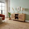 Aru 58 Inch Sideboard Buffet Cabinet | 2 Cane Doors n Open Shelves | 2 Tone Antique Brown Mango Wood By The Urban Port