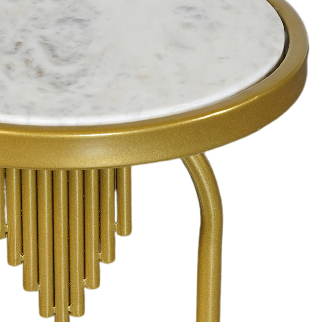 Soho Side End Table with Round Marble Top Gold Oblong Frame 21-Inch Height The Urban Port UPT-276370