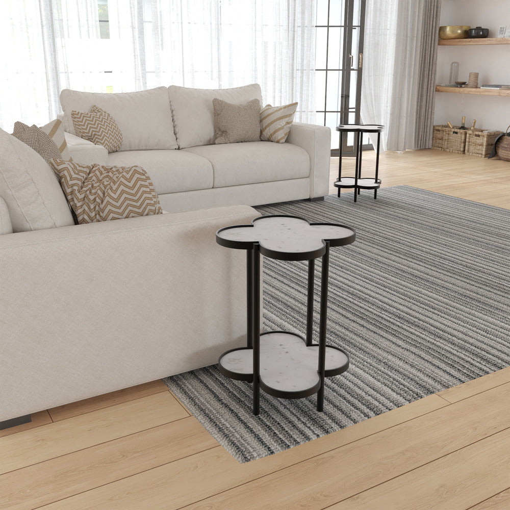 Chloe Side End Table White Genuine Marble Clover Shape Top With Black Iron Frame By The Urban Port UPT-276372