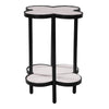 Side End Table White Genuine Marble Clover Shape Top and Bottom Shelf Black Iron Frame UPT-276372 UPT-276372