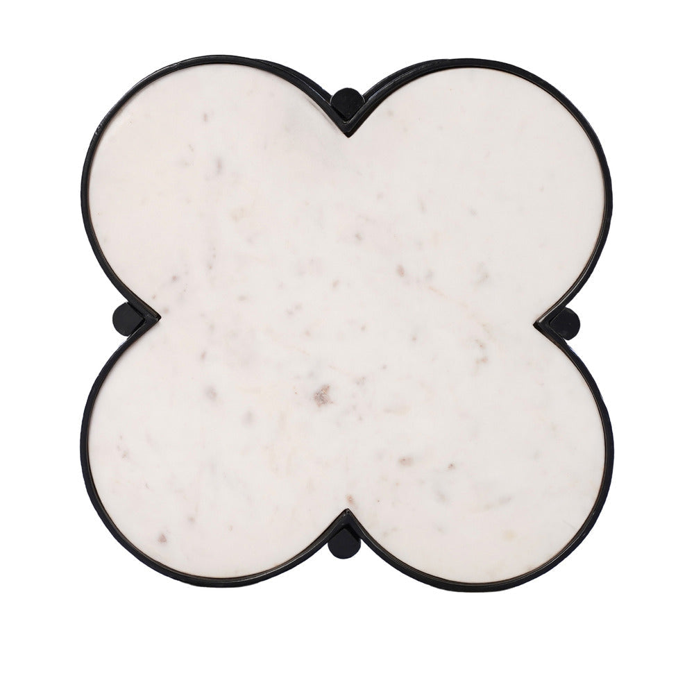 Chloe Side End Table White Genuine Marble Clover Shape Top With Black Iron Frame By The Urban Port UPT-276372