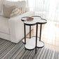 Side End Table White Genuine Marble Clover Shape Top and Bottom Shelf Black Iron Frame UPT-276372 UPT-276372