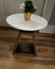 Port Blair Side End Table, Round White Genuine Marble Top with Handcrafted Mango Wood 16.5 Inch