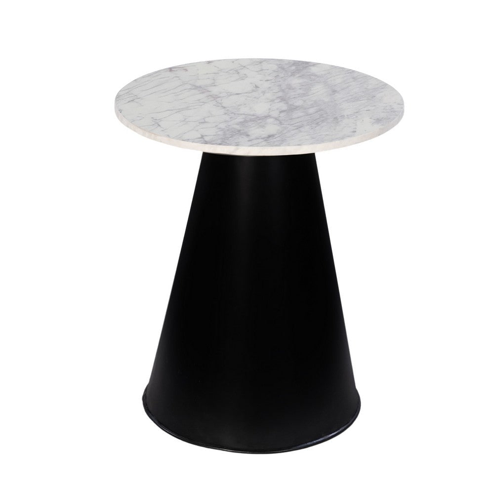 Riko Side End Table White Natural Marble 18 Inch Round Top Modern Black Pedestal Base By The Urban Port UPT-276374
