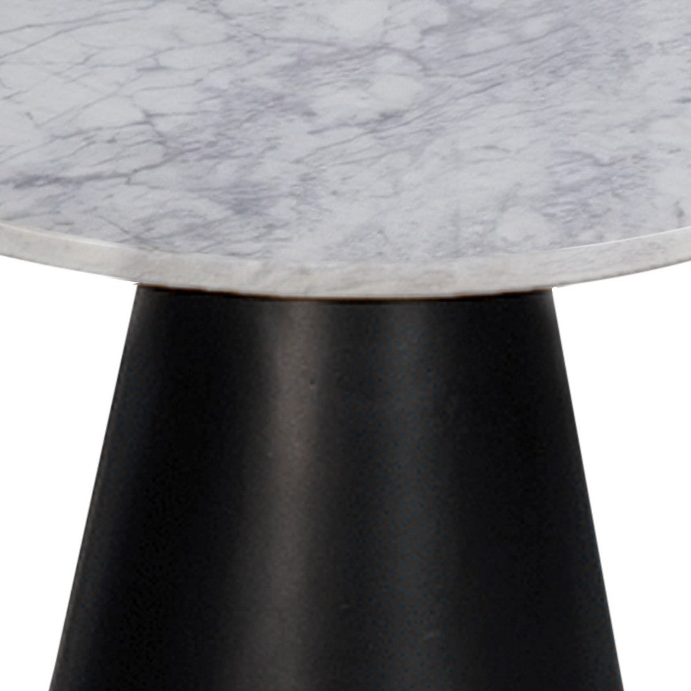 Riko Side End Table White Natural Marble 18 Inch Round Top Modern Black Pedestal Base By The Urban Port UPT-276374