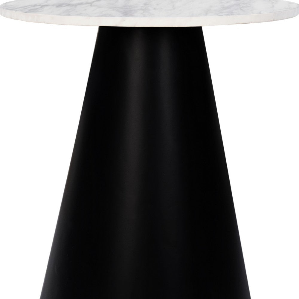 Riko Side End Table White Natural Marble 18 Inch Round Top Modern Black Pedestal Base By The Urban Port UPT-276374
