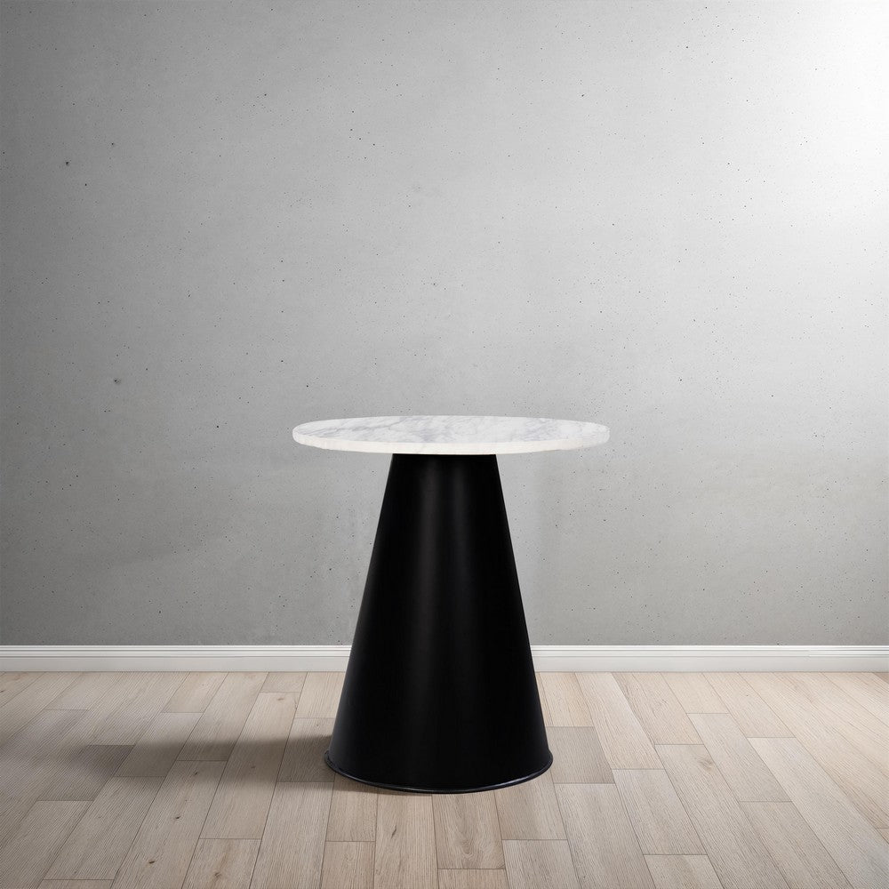 Riko Side End Table White Natural Marble 18 Inch Round Top Modern Black Pedestal Base By The Urban Port UPT-276374