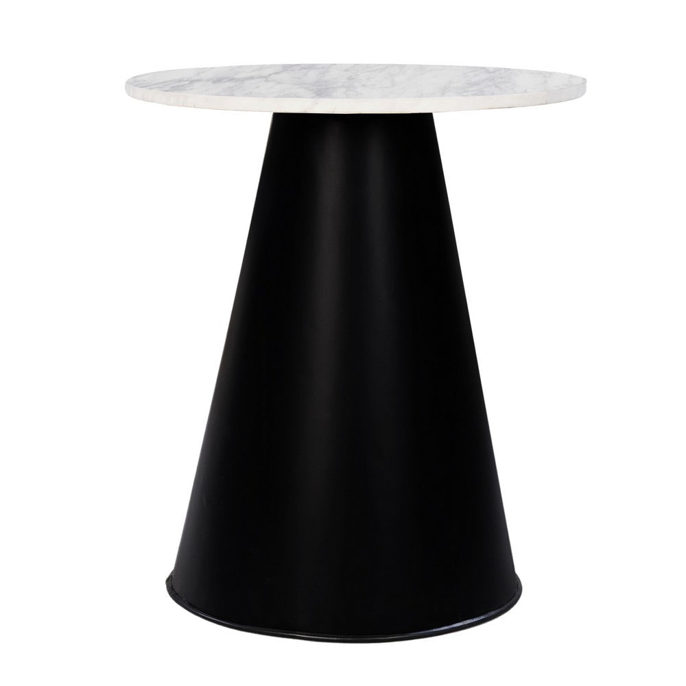 Riko Side End Table White Natural Marble 18 Inch Round Top Modern Black Pedestal Base By The Urban Port UPT-276374
