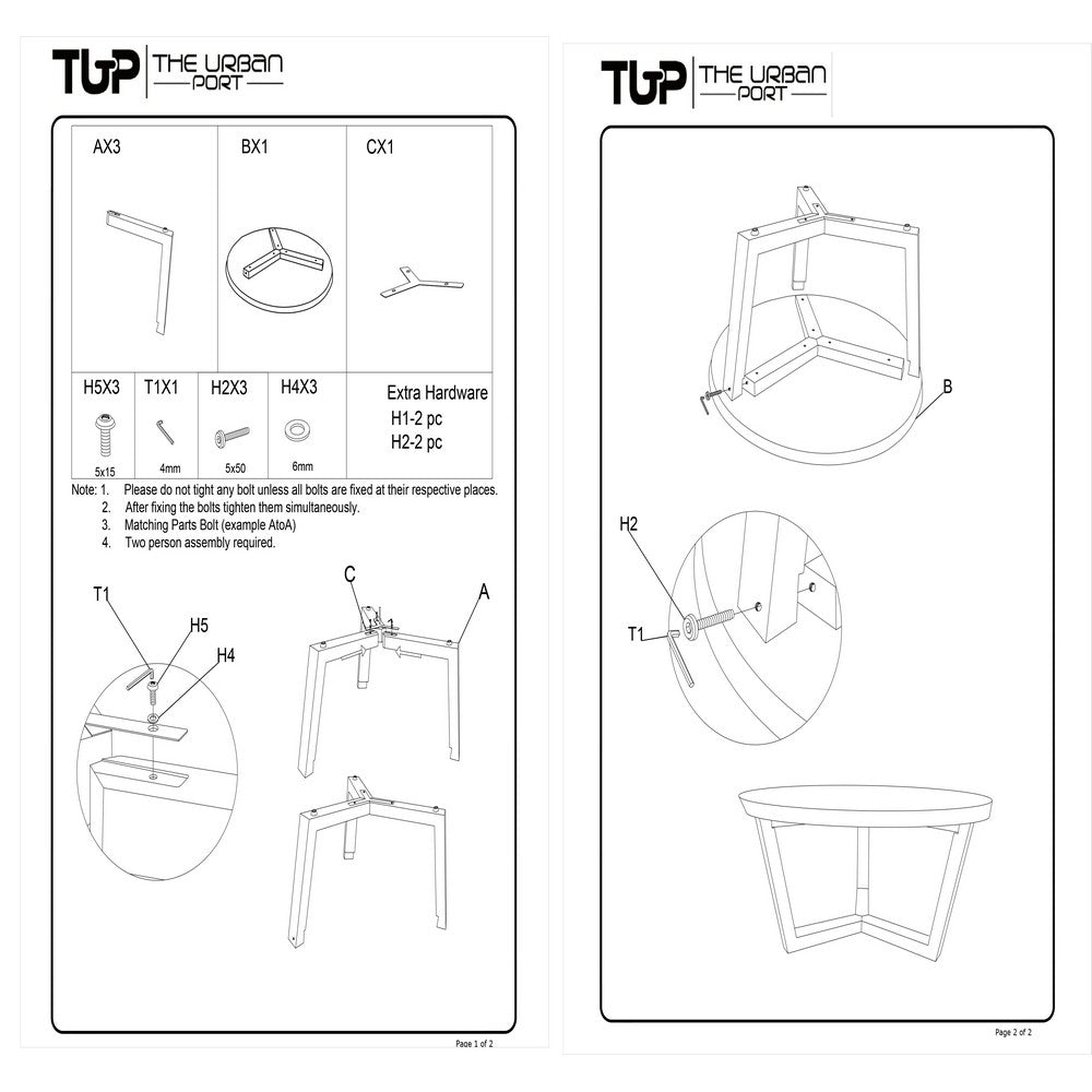 Nina 30 inch Round Mango Wood Coffee Table - Handcrafted Natural Brown Sturdy 3-Leg Sled Base By The Urban Port UPT-276375