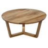 Nina 30 inch Round Mango Wood Coffee Table - Handcrafted Natural Brown, Sturdy 3-Leg Sled Base By The Urban Port