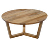 Nina 30 inch Round Mango Wood Coffee Table - Handcrafted Natural Brown Sturdy 3-Leg Sled Base By The Urban Port UPT-276375