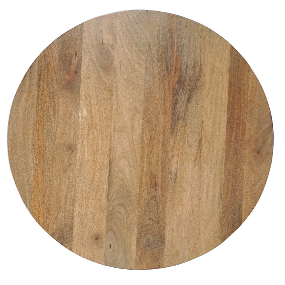Nina 30 inch Round Mango Wood Coffee Table - Handcrafted Natural Brown, Sturdy 3-Leg Sled Base By The Urban Port
