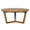 Nina 30 inch Round Mango Wood Coffee Table - Handcrafted Natural Brown Sturdy 3-Leg Sled Base By The Urban Port UPT-276375