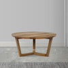 Nina 30 inch Round Mango Wood Coffee Table - Handcrafted Natural Brown, Sturdy 3-Leg Sled Base By The Urban Port