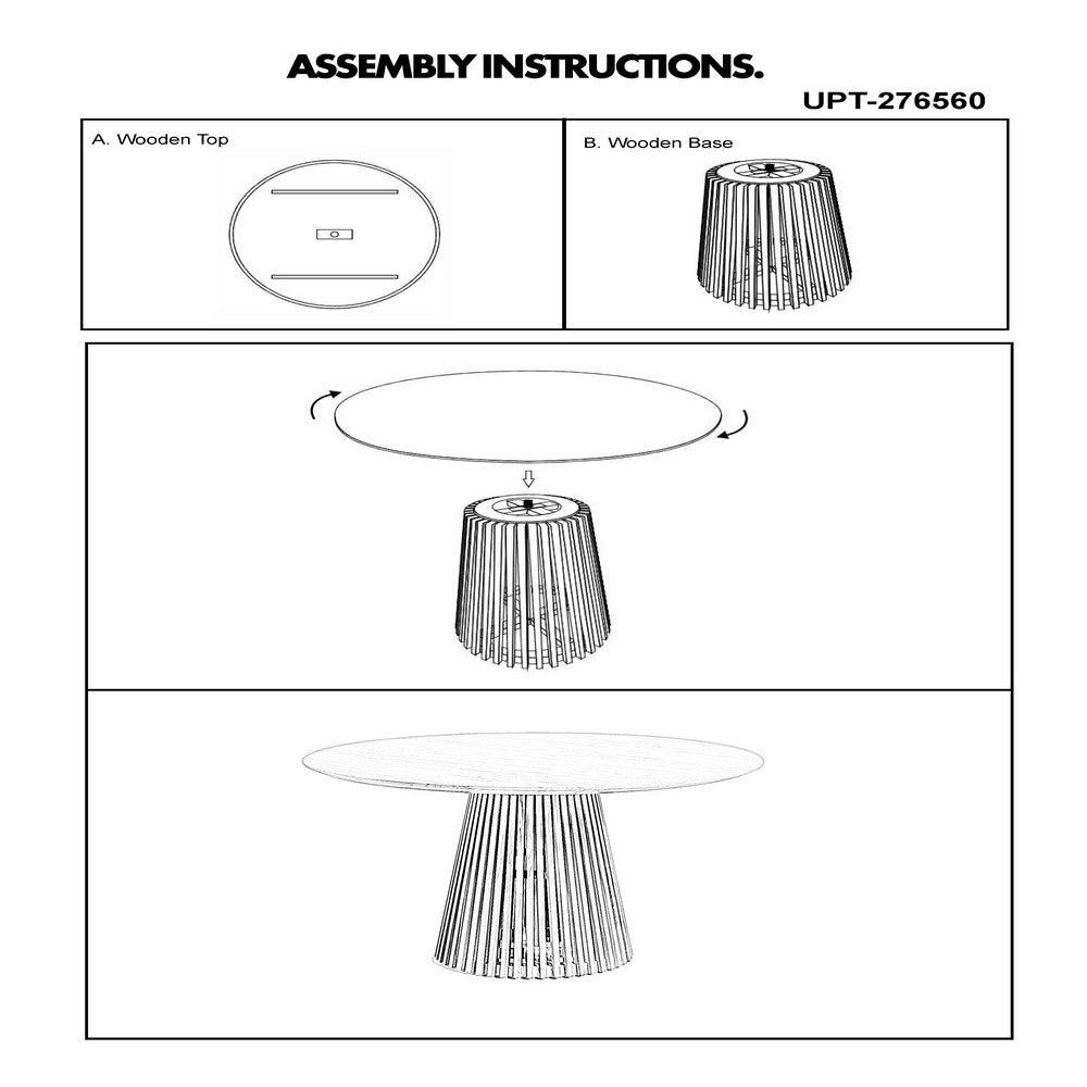 Ridge 47 Inch Handcrafted Mango Wood Round Dining Table, Slatted Flared Base, Black By The Urban Port