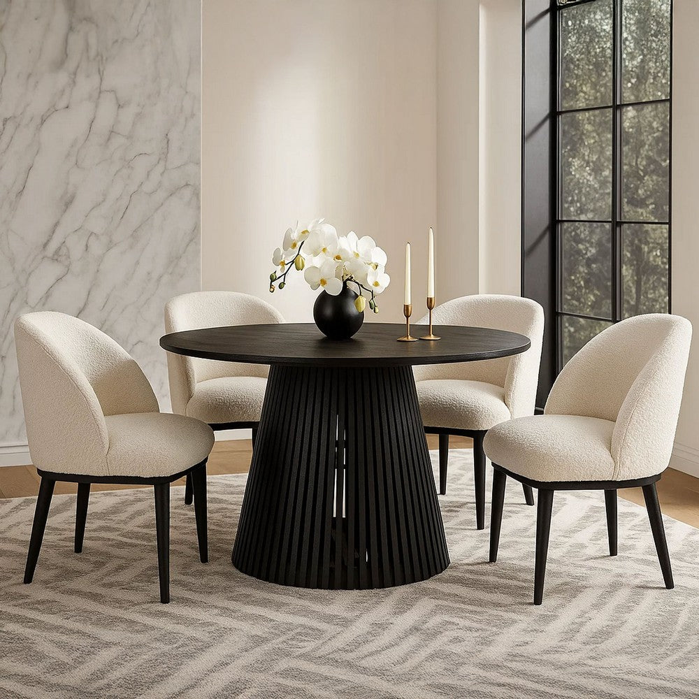 Ridge 47 Inch Handcrafted Mango Wood Round Dining Table, Slatted Flared Base, Black By The Urban Port
