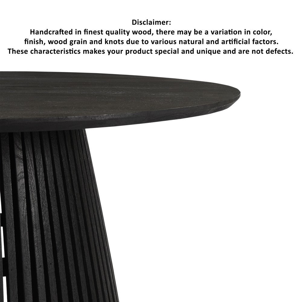 Ridge 47 Inch Handcrafted Mango Wood Round Dining Table, Slatted Flared Base, Black By The Urban Port
