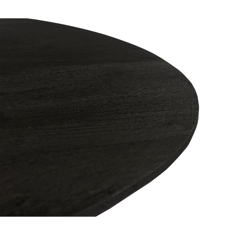 Ridge 47 Inch Handcrafted Mango Wood Round Dining Table, Slatted Flared Base, Black By The Urban Port