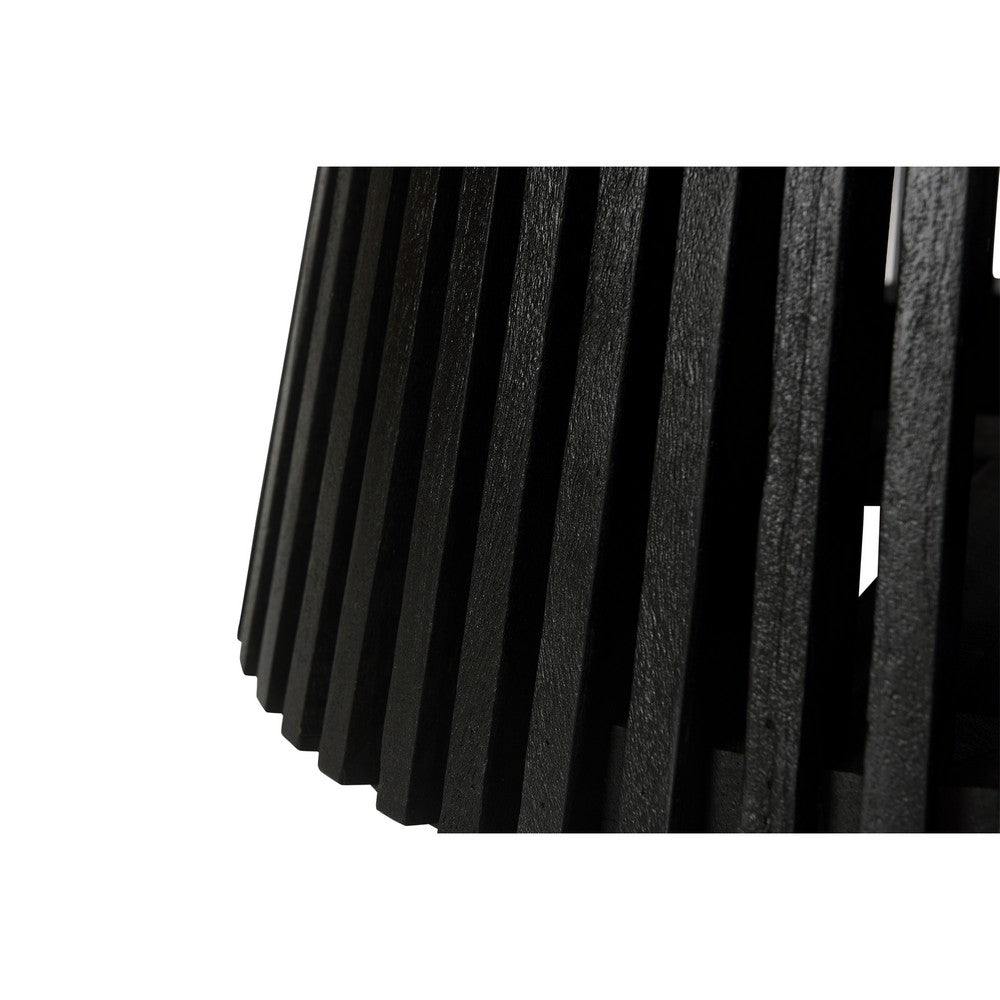 Ridge 47 Inch Handcrafted Mango Wood Round Dining Table, Slatted Flared Base, Black By The Urban Port