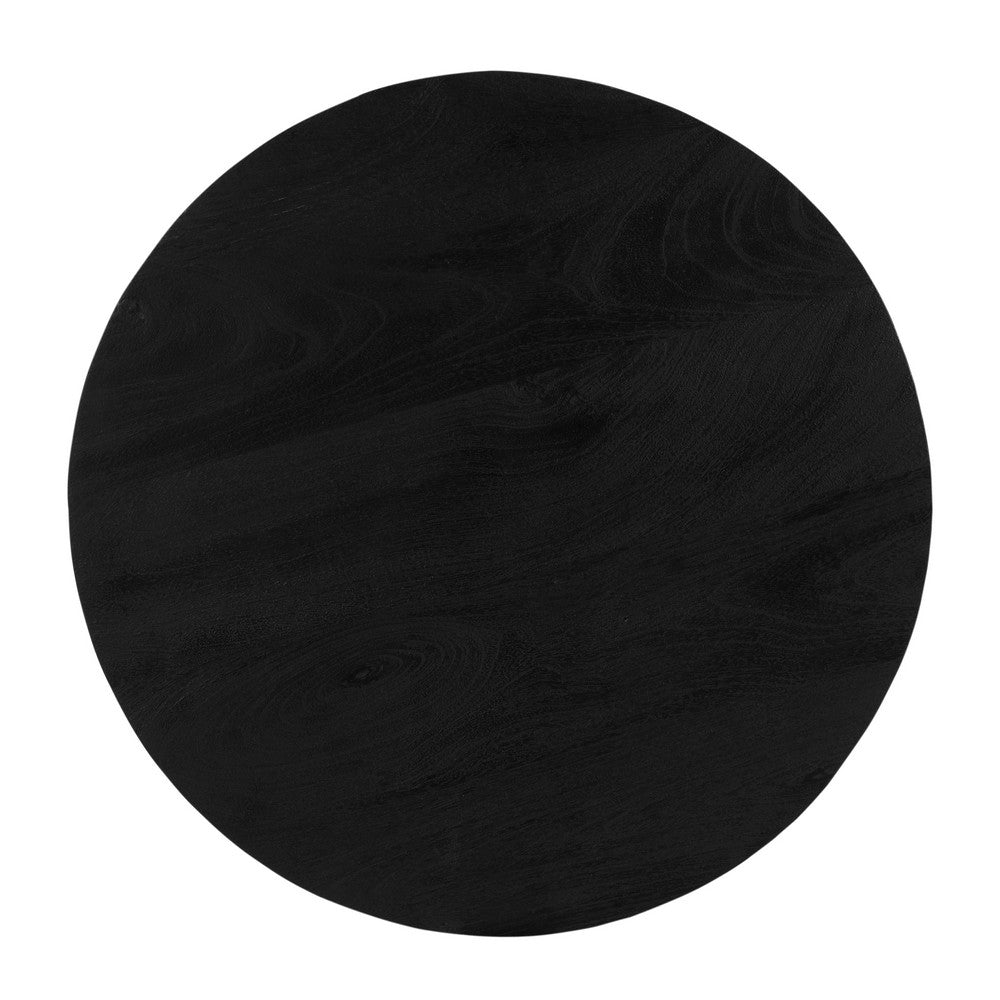 Ridge 47 Inch Handcrafted Mango Wood Round Dining Table, Slatted Flared Base, Black By The Urban Port