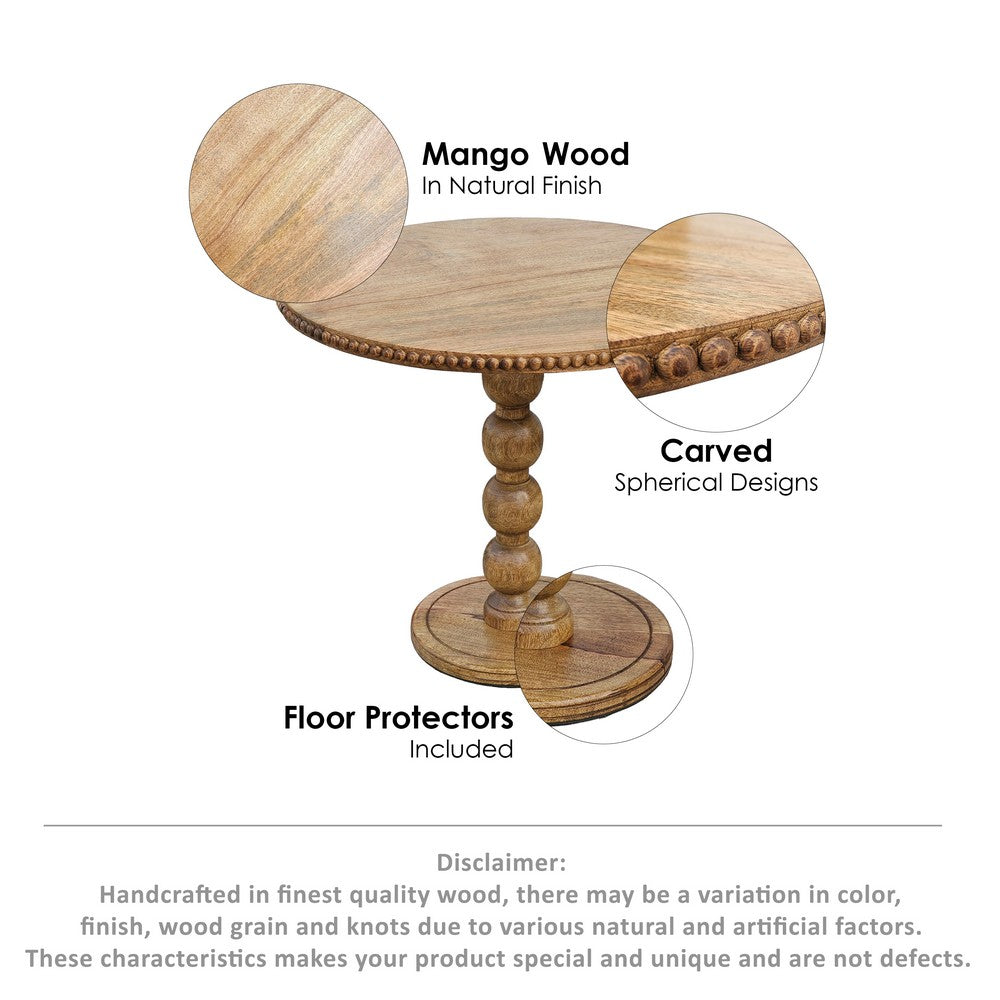 21 Inch Side End Table Round Top Stacked Ball Post Natural Brown Mango Wood - The Urban Port UPT-277205
