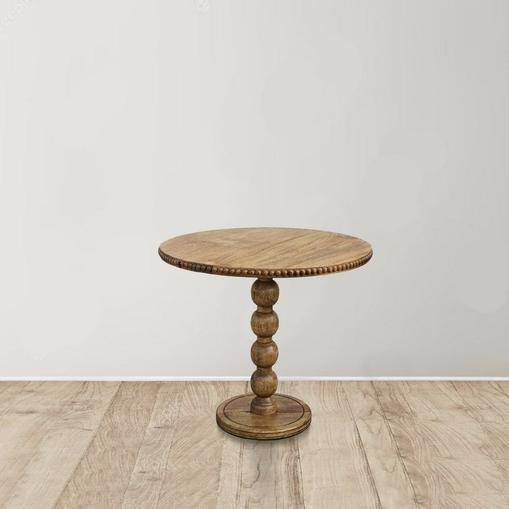 21 Inch Side End Table Round Top Stacked Ball Post Natural Brown Mango Wood - The Urban Port UPT-277205