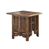 21 Inch Boho Side End Table, Floral Carved Details, Foldable Panel Legs, Natural Walnut Brown - The Urban Port