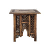 21 Inch Boho Side End Table, Floral Carved Details, Foldable Panel Legs, Natural Walnut Brown - The Urban Port