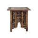 21 Inch Boho Side End Table, Floral Carved Details, Foldable Panel Legs, Natural Walnut Brown - The Urban Port