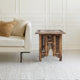 21 Inch Boho Side End Table, Floral Carved Details, Foldable Panel Legs, Natural Walnut Brown - The Urban Port