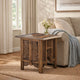 21 Inch Boho Side End Table, Floral Carved Details, Foldable Panel Legs, Natural Walnut Brown - The Urban Port