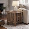 21 Inch Boho Side End Table, Floral Carved Details, Foldable Panel Legs, Natural Walnut Brown - The Urban Port