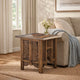 21 Inch Boho Side End Table, Floral Carved Details, Foldable Panel Legs, Natural Walnut Brown - The Urban Port