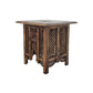 21 Inch Boho Side End Table, Floral Carved Details, Foldable Panel Legs, Natural Walnut Brown - The Urban Port